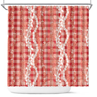 Hawaiian Ohia Lehua Lei Shower Curtain Plaid Palaka Ulaula Pattern - Polynesian Pride