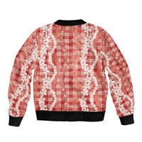 Hawaiian Ohia Lehua Lei Sleeve Zip Bomber Jacket Plaid Palaka Ulaula Pattern LT9 - Polynesian Pride