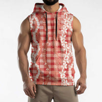 Hawaiian Ohia Lehua Lei Sleeveless Hoodie Plaid Palaka Ulaula Pattern LT9 - Polynesian Pride
