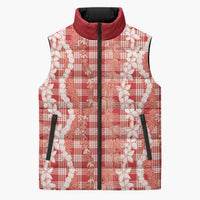 Hawaiian Ohia Lehua Lei Sleeveless Puffer Jacket Plaid Palaka Ulaula Pattern LT9 Unisex Red - Polynesian Pride