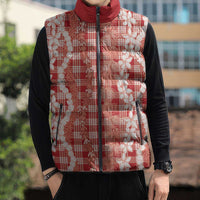 Hawaiian Ohia Lehua Lei Sleeveless Puffer Jacket Plaid Palaka Ulaula Pattern LT9 - Polynesian Pride