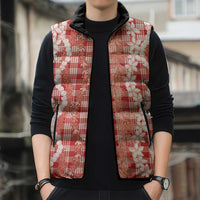 Hawaiian Ohia Lehua Lei Sleeveless Puffer Jacket Plaid Palaka Ulaula Pattern LT9 - Polynesian Pride