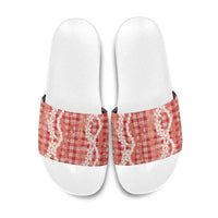 Hawaiian Ohia Lehua Lei Slide Sandals Plaid Palaka Ulaula Pattern LT9 Red - Polynesian Pride