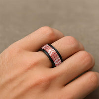 Hawaiian Ohia Lehua Lei Spinner Ring Plaid Palaka Ulaula Pattern - Polynesian Pride