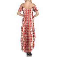 Hawaiian Ohia Lehua Lei Summer Maxi Dress Plaid Palaka Ulaula Pattern LT9 - Polynesian Pride
