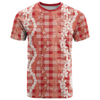 Hawaiian Ohia Lehua Lei T Shirt Plaid Palaka Ulaula Pattern LT9 Red - Polynesian Pride