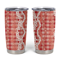 Hawaiian Ohia Lehua Lei Tumbler Cup Plaid Palaka Ulaula Pattern - Polynesian Pride