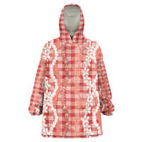 Hawaiian Ohia Lehua Lei Wearable Blanket Hoodie Plaid Palaka Ulaula Pattern LT9 One Size Red - Polynesian Pride