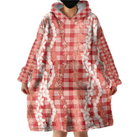 Hawaiian Ohia Lehua Lei Wearable Blanket Hoodie Plaid Palaka Ulaula Pattern LT9 - Polynesian Pride
