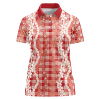 Hawaiian Ohia Lehua Lei Women Polo Shirt Plaid Palaka Ulaula Pattern LT9 Female Red - Polynesian Pride