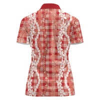 Hawaiian Ohia Lehua Lei Women Polo Shirt Plaid Palaka Ulaula Pattern LT9 - Polynesian Pride