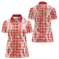 Hawaiian Ohia Lehua Lei Women Polo Shirt Plaid Palaka Ulaula Pattern LT9 - Polynesian Pride