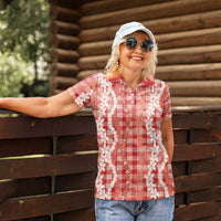 Hawaiian Ohia Lehua Lei Women Polo Shirt Plaid Palaka Ulaula Pattern LT9 - Polynesian Pride