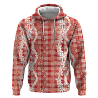 Hawaiian Ohia Lehua Lei Zip Hoodie Plaid Palaka Ulaula Pattern - Polynesian Pride