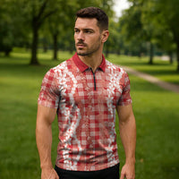 Hawaiian Ohia Lehua Lei Zipper Polo Shirt Plaid Palaka Ulaula Pattern LT9 - Polynesian Pride