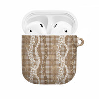 Hawaiian Ohia Lehua Lei AirPods Case Plaid Palaka Kalaihaahaa Pattern LT9 Tan - Polynesian Pride