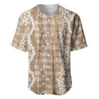 Hawaiian Ohia Lehua Lei Baseball Jersey Plaid Palaka Kalaihaahaa Pattern LT9 Tan - Polynesian Pride