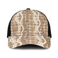 Hawaiian Ohia Lehua Lei Baseball Net Cap Plaid Palaka Kalaihaahaa Pattern LT9 One Size Black Tan - Polynesian Pride