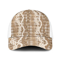 Hawaiian Ohia Lehua Lei Baseball Net Cap Plaid Palaka Kalaihaahaa Pattern LT9 One Size White Tan - Polynesian Pride
