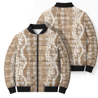 Hawaiian Ohia Lehua Lei Bomber Puffer Jacket Plaid Palaka Kalaihaahaa Pattern LT9 - Polynesian Pride