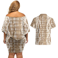 Hawaiian Ohia Lehua Lei Couples Matching Off Shoulder Short Dress and Hawaiian Shirt Plaid Palaka Kalaihaahaa Pattern - Polynesian Pride