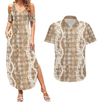 Hawaiian Ohia Lehua Lei Couples Matching Summer Maxi Dress and Hawaiian Shirt Plaid Palaka Kalaihaahaa Pattern - Polynesian Pride