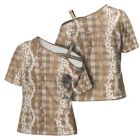 Hawaiian Ohia Lehua Lei Cross Shoulder Shirt Plaid Palaka Kalaihaahaa Pattern LT9 - Polynesian Pride