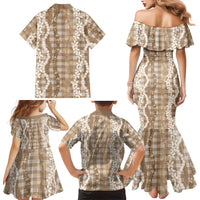 Hawaiian Ohia Lehua Lei Family Matching Mermaid Dress and Hawaiian Shirt Plaid Palaka Kalaihaahaa Pattern - Polynesian Pride