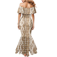 Hawaiian Ohia Lehua Lei Family Matching Mermaid Dress and Hawaiian Shirt Plaid Palaka Kalaihaahaa Pattern - Polynesian Pride