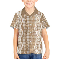 Hawaiian Ohia Lehua Lei Family Matching Off Shoulder Short Dress and Hawaiian Shirt Plaid Palaka Kalaihaahaa Pattern - Polynesian Pride