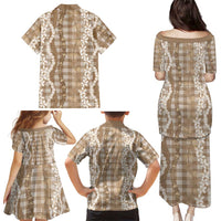 Hawaiian Ohia Lehua Lei Family Matching Puletasi and Hawaiian Shirt Plaid Palaka Kalaihaahaa Pattern - Polynesian Pride