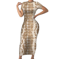 Hawaiian Ohia Lehua Lei Family Matching Short Sleeve Bodycon Dress and Hawaiian Shirt Plaid Palaka Kalaihaahaa Pattern - Polynesian Pride