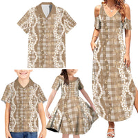 Hawaiian Ohia Lehua Lei Family Matching Summer Maxi Dress and Hawaiian Shirt Plaid Palaka Kalaihaahaa Pattern - Polynesian Pride