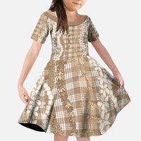Hawaiian Ohia Lehua Lei Family Matching Tank Maxi Dress and Hawaiian Shirt Plaid Palaka Kalaihaahaa Pattern LT9 Daughter's Dress Tan - Polynesian Pride