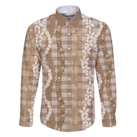 Hawaiian Ohia Lehua Lei Family Matching Tank Maxi Dress and Hawaiian Shirt Plaid Palaka Kalaihaahaa Pattern LT9 Dad's Shirt - Long Sleeve Tan - Polynesian Pride