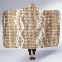 Hawaiian Ohia Lehua Lei Hooded Blanket Plaid Palaka Kalaihaahaa Pattern LT9 One Size Tan - Polynesian Pride