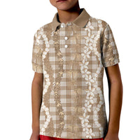 Hawaiian Ohia Lehua Lei Kid Polo Shirt Plaid Palaka Kalaihaahaa Pattern LT9 Kid Tan - Polynesian Pride