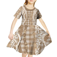 Hawaiian Ohia Lehua Lei Kid Short Sleeve Dress Plaid Palaka Kalaihaahaa Pattern LT9 - Polynesian Pride