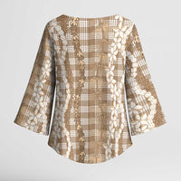Hawaiian Ohia Lehua Lei Kimono Sleeve Blouse Plaid Palaka Kalaihaahaa Pattern LT9 - Polynesian Pride