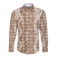 Hawaiian Ohia Lehua Lei Long Sleeve Button Shirt Plaid Palaka Kalaihaahaa Pattern LT9 Unisex Tan - Polynesian Pride