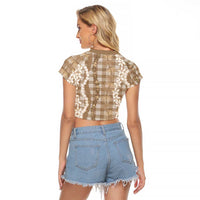 Hawaiian Ohia Lehua Lei Raglan Cropped T Shirt Plaid Palaka Kalaihaahaa Pattern LT9 - Polynesian Pride