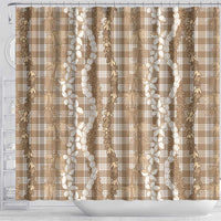 Hawaiian Ohia Lehua Lei Shower Curtain Plaid Palaka Kalaihaahaa Pattern - Polynesian Pride