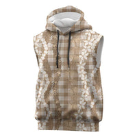 Hawaiian Ohia Lehua Lei Sleeveless Hoodie Plaid Palaka Kalaihaahaa Pattern LT9 Tan - Polynesian Pride