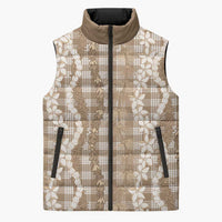 Hawaiian Ohia Lehua Lei Sleeveless Puffer Jacket Plaid Palaka Kalaihaahaa Pattern LT9 Unisex Tan - Polynesian Pride