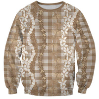 Hawaiian Ohia Lehua Lei Sweatshirt Plaid Palaka Kalaihaahaa Pattern LT9 Unisex Tan - Polynesian Pride
