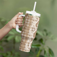 Hawaiian Ohia Lehua Lei Tumbler With Handle Plaid Palaka Kalaihaahaa Pattern - Polynesian Pride