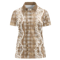 Hawaiian Ohia Lehua Lei Women Polo Shirt Plaid Palaka Kalaihaahaa Pattern LT9 Female Tan - Polynesian Pride