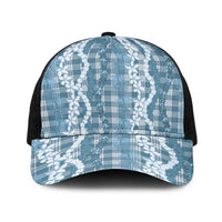 Hawaiian Ohia Lehua Lei Baseball Net Cap Plaid Palaka Uliuli Omaomao Pattern LT9 One Size Black Teal - Polynesian Pride