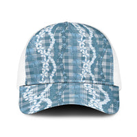 Hawaiian Ohia Lehua Lei Baseball Net Cap Plaid Palaka Uliuli Omaomao Pattern LT9 One Size White Teal - Polynesian Pride