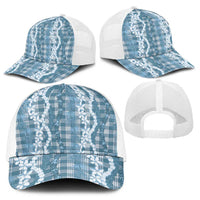 Hawaiian Ohia Lehua Lei Baseball Net Cap Plaid Palaka Uliuli Omaomao Pattern LT9 - Polynesian Pride